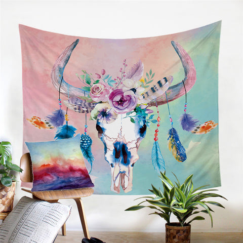 Image of Flowery Trophyhead Tapestry - Beddingify