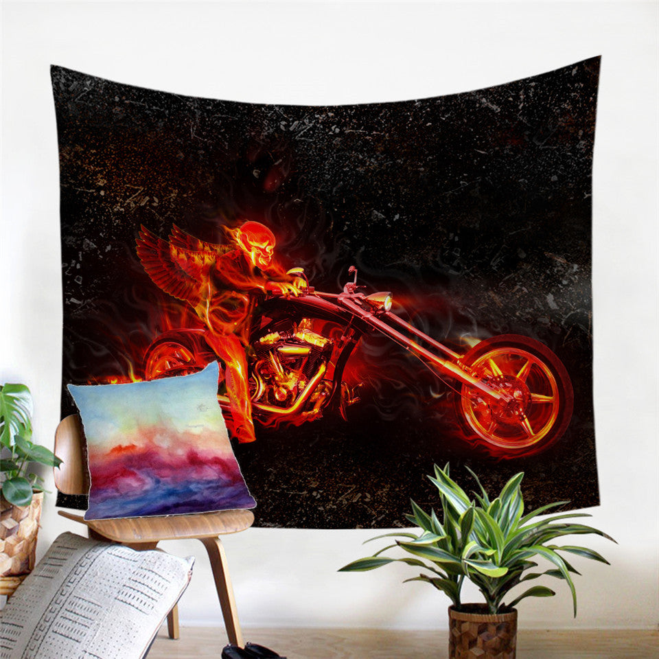 Fiery Ghost Rider Tapestry - Beddingify