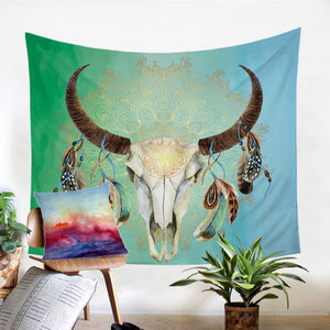 Trophyhead Green - Sky Tapestry - Beddingify