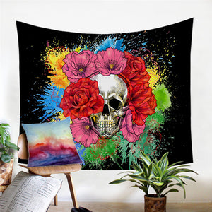 Skull On Flowers Tapestry - Beddingify