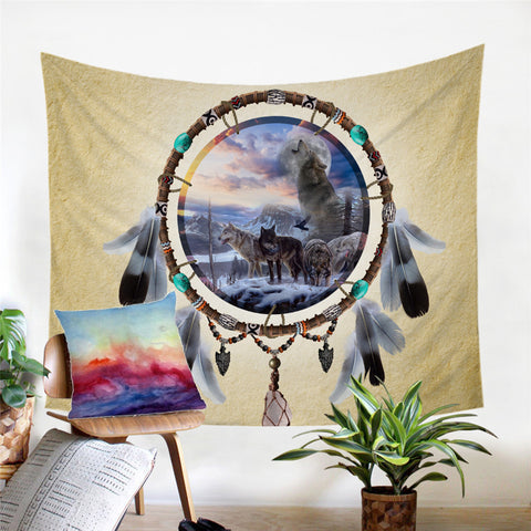 Image of Wolf Pack Dream Catcher Tapestry - Beddingify