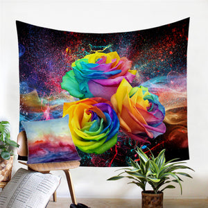 3D Multicolor Roses Tapestry - Beddingify
