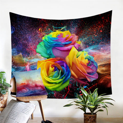 Image of 3D Multicolor Roses Tapestry - Beddingify