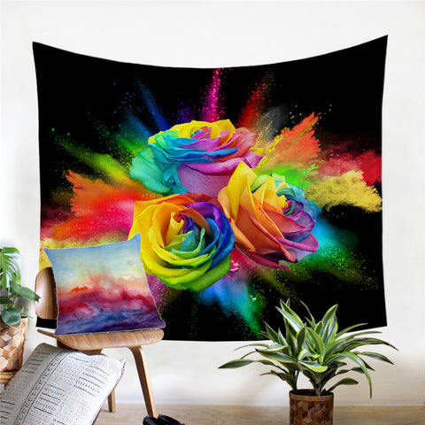 Image of Color Collision Roses Tapestry - Beddingify