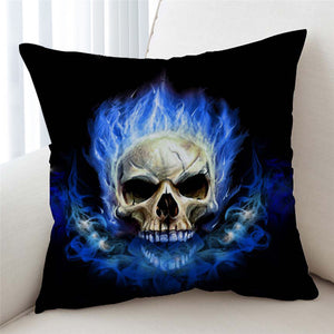 Blue Flame Skull Cushion Cover - Beddingify