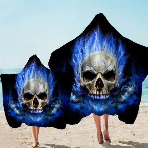 Image of Blue Flaming Skull STR0115399312 Hooded Towel