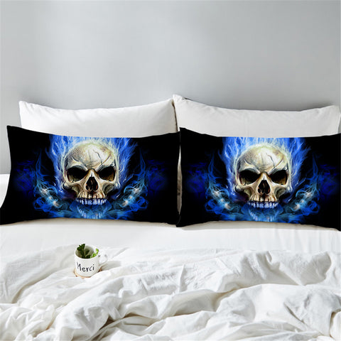 Image of Blue Flaming Skull Pillowcase