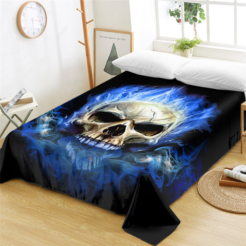 Image of Blue Flaming Skull Flat Sheet - Beddingify