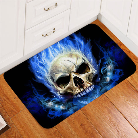 Image of Blue Flamming Skull SRU019069140 Door Mat