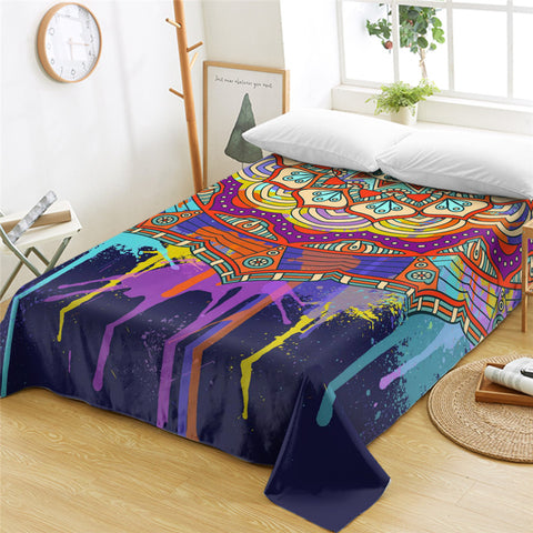 Image of Mandala Color Drip Eggplant Flat Sheet - Beddingify