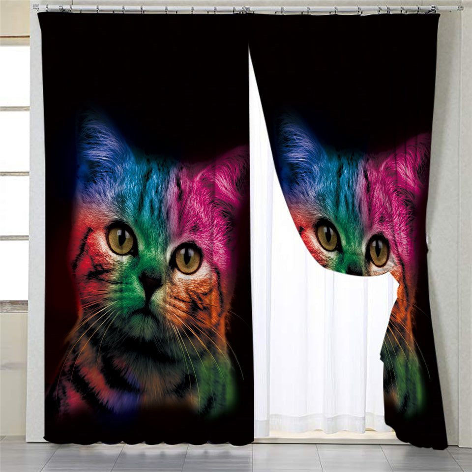 Mystique Cat Black 2 Panel Curtains