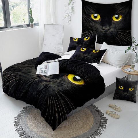 Image of 3D Black Cat Mugshot Bedding Set - Beddingify