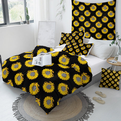 Image of Sunflower Patterns Black Bedding Set - Beddingify