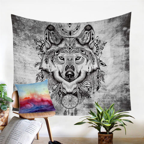 Image of Crystalized Tribal Wolf Tapestry - Beddingify