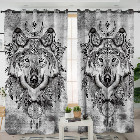 Image of Tribal Wolf 2 Panel Curtains