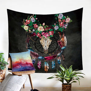 Flowery Trophyhead Tapestry - Beddingify