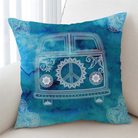 Image of Peace Bus Azure Cushion Cover - Beddingify