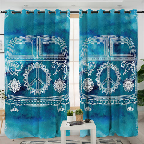 Image of Peace Sign Bus 2 Panel Curtains