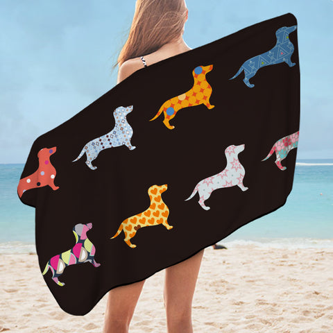 Image of Colored Dachshunds Bath Towel