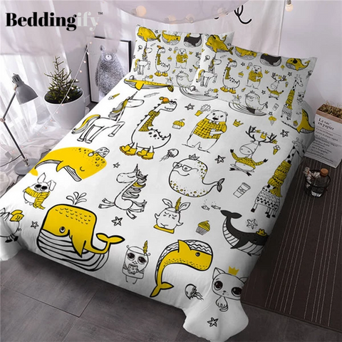 Image of Hipster Doodle Animal Comforter Set - Beddingify