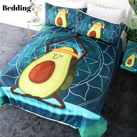 Image of Cartoon Avocado Yoga Comforter Set - Beddingify