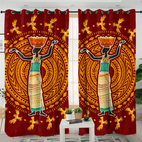 Image of Egytian Style Concentric Basket Ladies 2 Panel Curtains