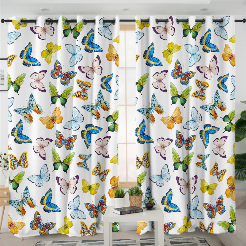Butterfly Collection White 2 Panel Curtains