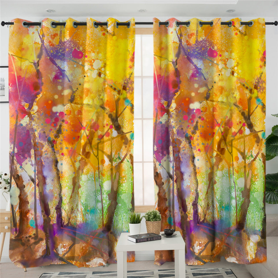 Color Spray Autumn Forest 2 Panel Curtains