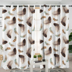 Feather Patterns White 2 Panel Curtains