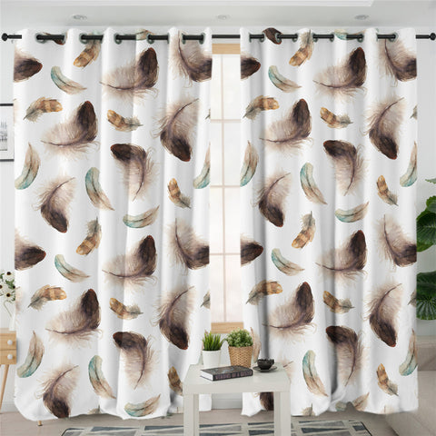 Image of Feather Patterns White 2 Panel Curtains