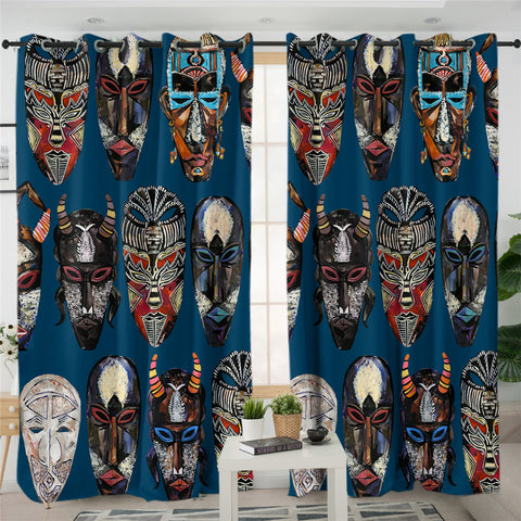 Image of Tribal Faces 2 Panel Curtains