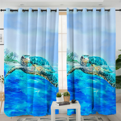 Image of Turquoise Turtle 2 Panel Curtains