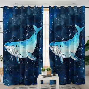 Galaxy Blue Whale 2 Panel Curtains