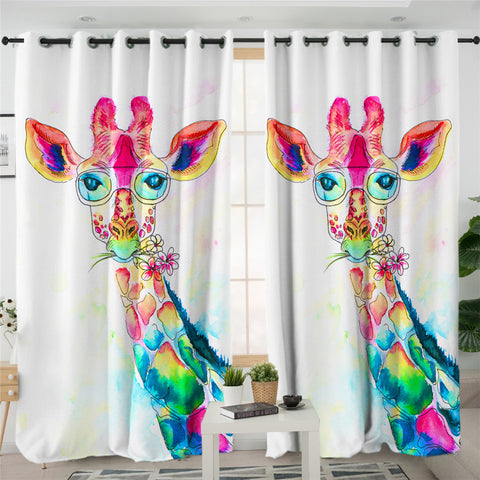 Image of Coloful Giraffe Mugshot 2 Panel Curtains