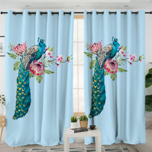 Graceful Peacock Sky 2 Panel Curtains