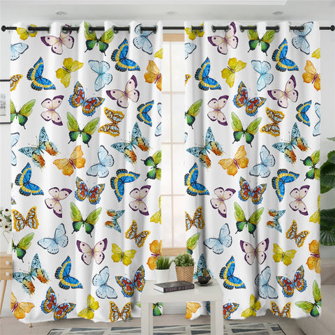 Image of Butterfly Collection White 2 Panel Curtains
