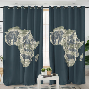 African Continent Grey 2 Panel Curtains
