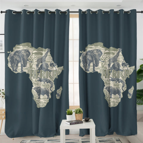Image of African Continent Grey 2 Panel Curtains