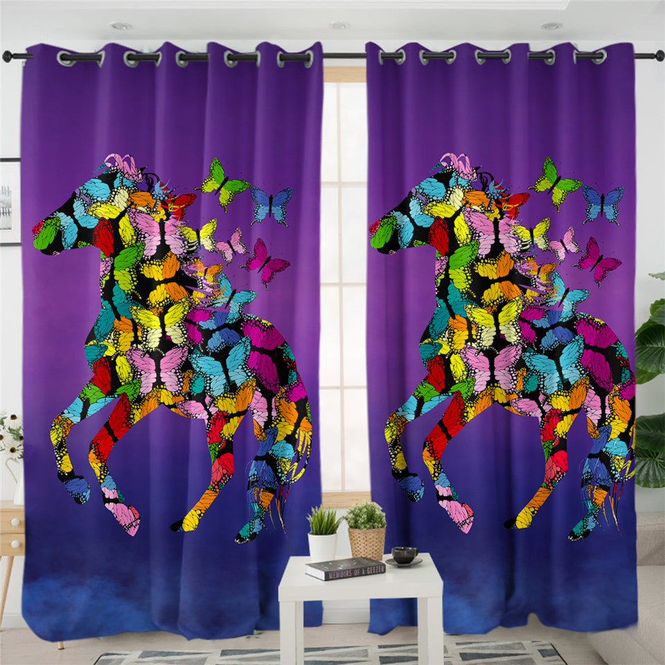 Butterfly Patterned Horse 2 Panel Curtains
