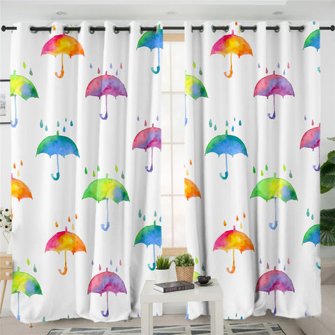 Image of Rainbow Umbrellas 2 Panel Curtains