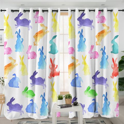 Image of Rabbit Shapes In Colors 2 Panel Curtains