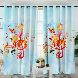 Colored Clef & Sheet Blue 2 Panel Curtains