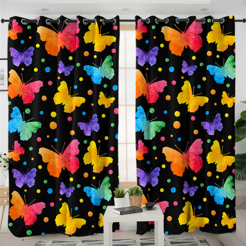 Image of Butterflies Themed 2 Panel Curtains