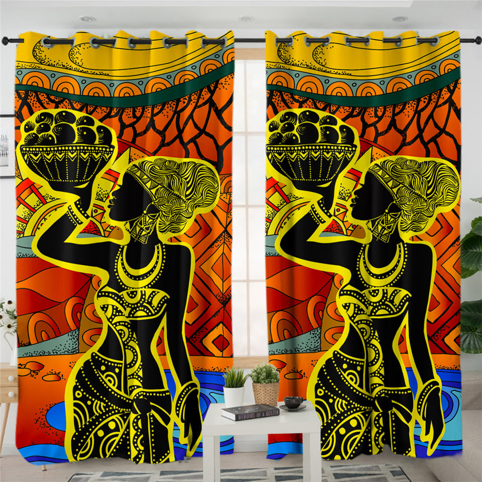 African Lady 2 Panel Curtains