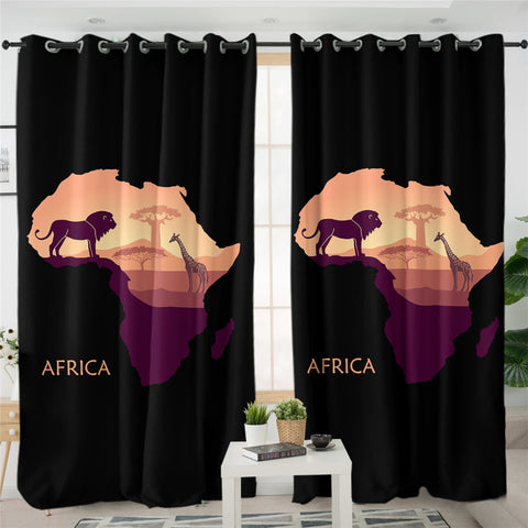 Image of African Continent Teal 2 Panel Curtains