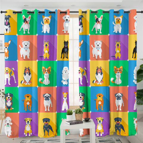 Image of Cartoon Doggies 2 Panel Curtains