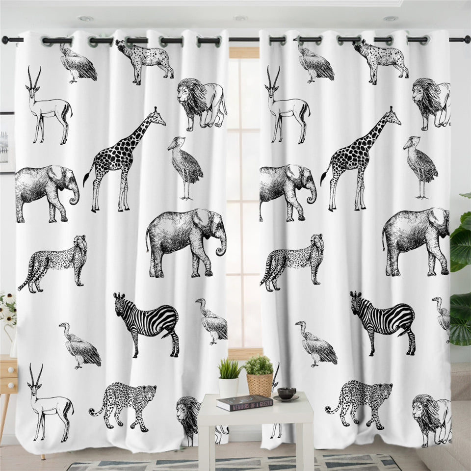 African Animals 2 Panel Curtains