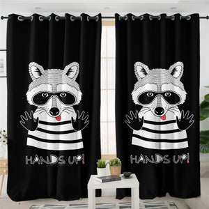 Hands Up Racoon 2 Panel Curtains