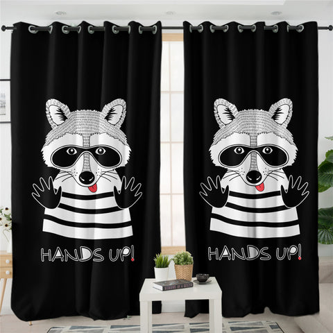 Image of Hands Up Racoon 2 Panel Curtains