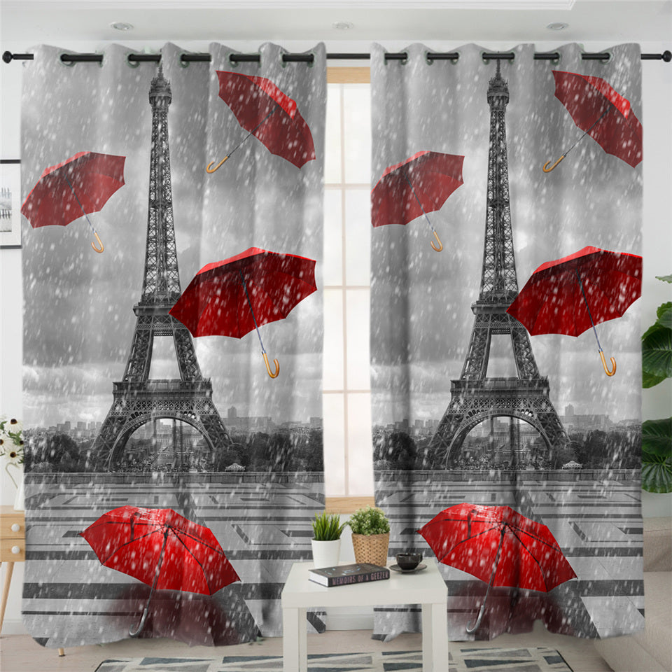 Rainy Eiffel Tower 2 Panel Curtains